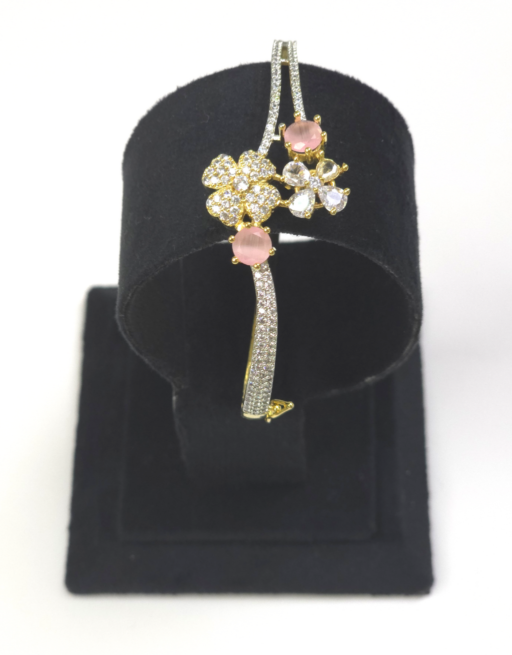 Elegant Pink & Clear Cubic Zirconia Kada – Versatile Party & Casual Wear