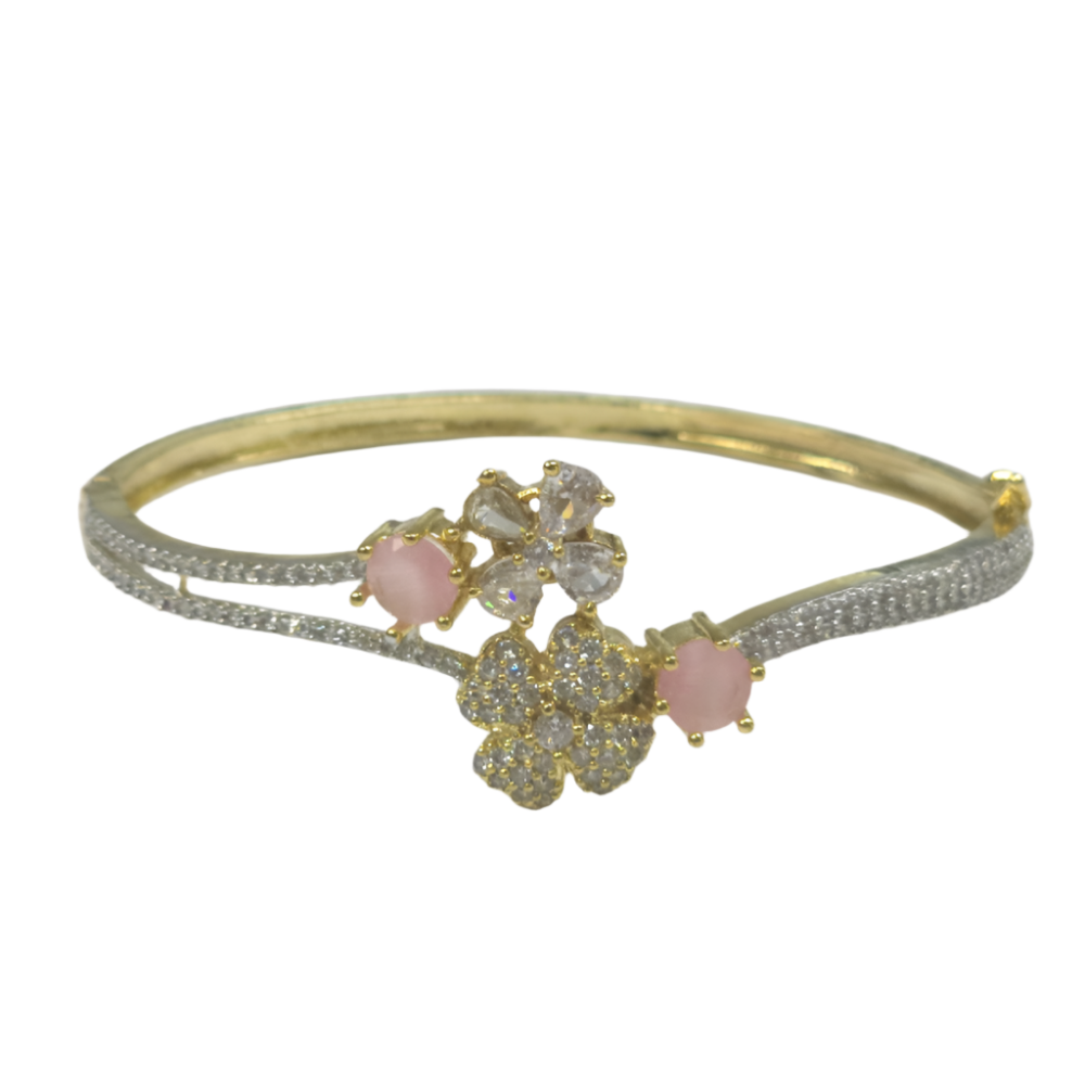 Elegant Pink & Clear Cubic Zirconia Kada – Versatile Party & Casual Wear