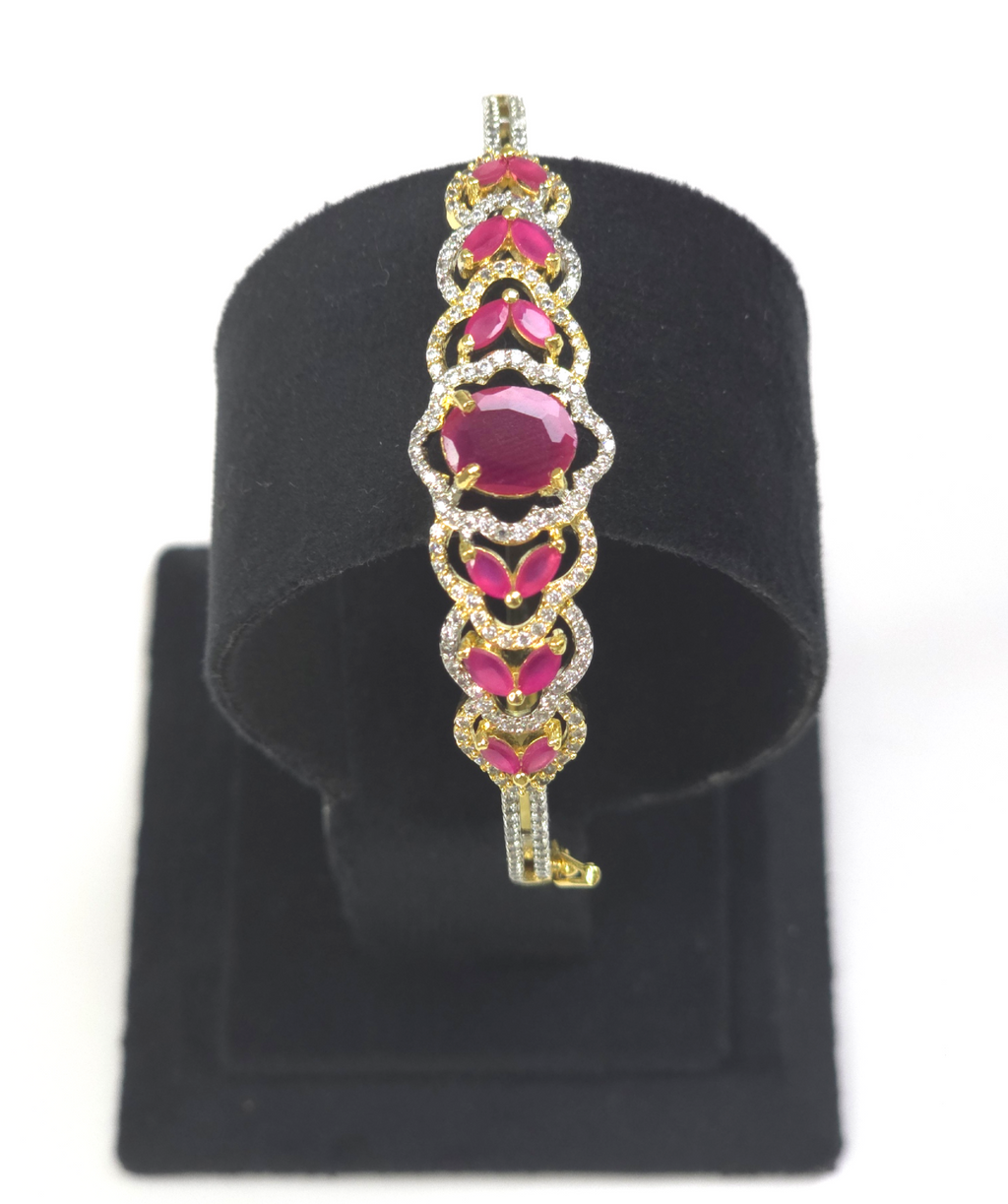 Elegant Gold Bracelet with Dark Pink Cubic Zirconia Stone – Versatile Party Wear