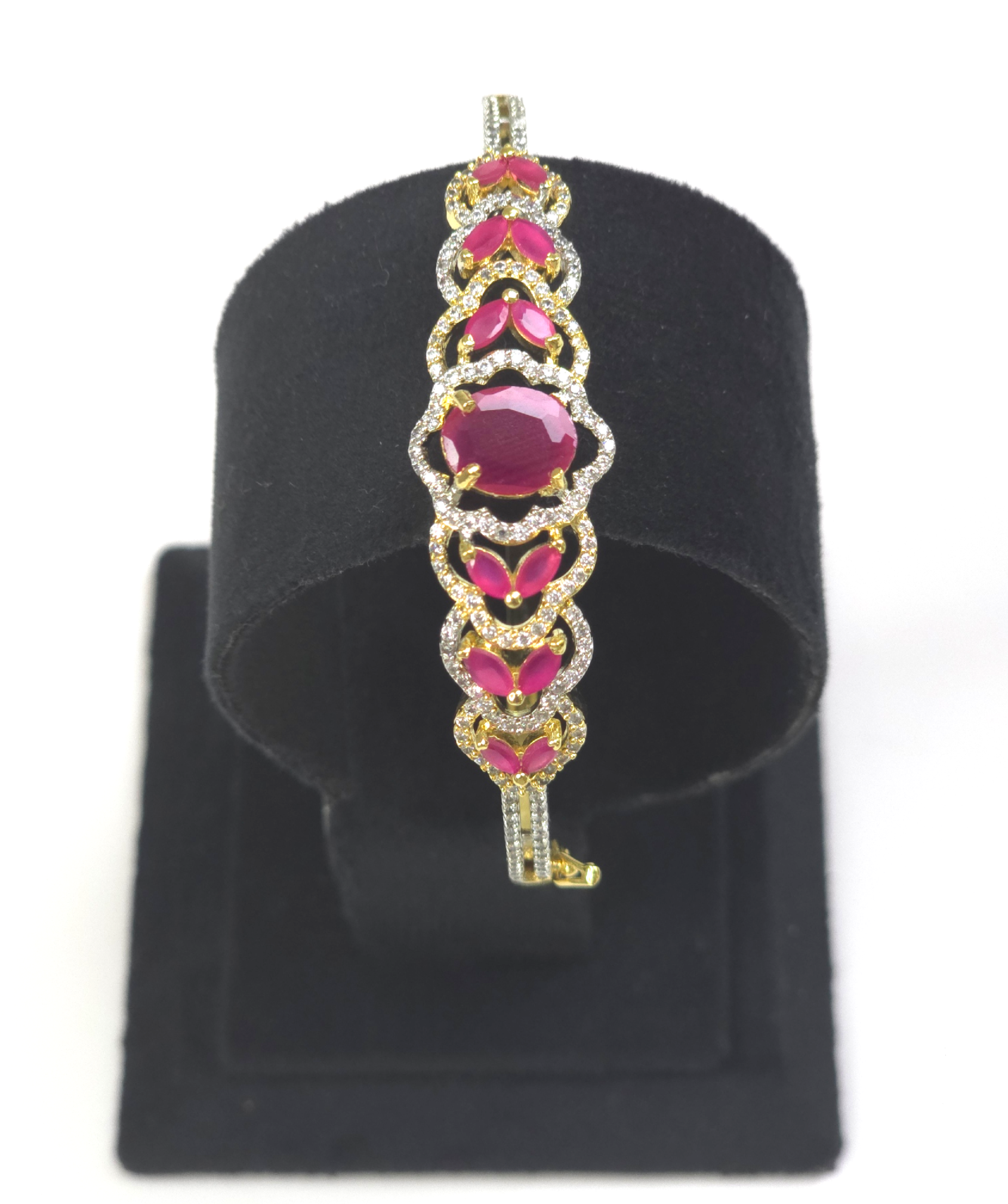Elegant Gold Bracelet with Dark Pink Cubic Zirconia Stone – Versatile Party Wear