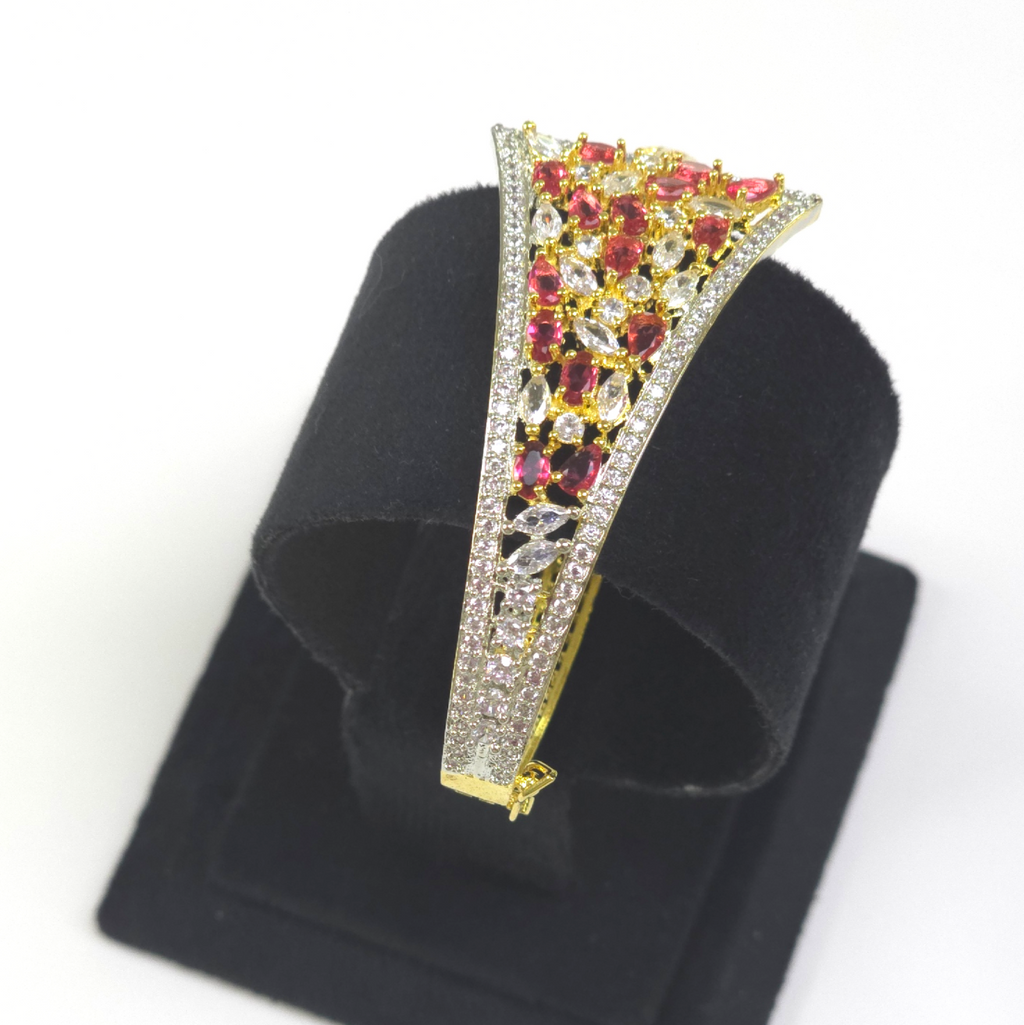 Exquisite Golden Bracelet with Red & Clear Cubic Zirconia Stones