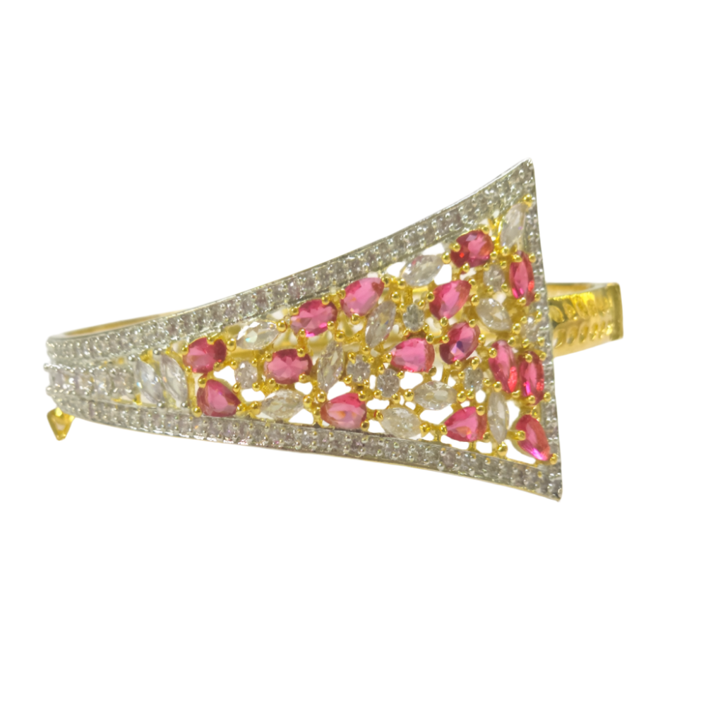 Exquisite Golden Bracelet with Red & Clear Cubic Zirconia Stones