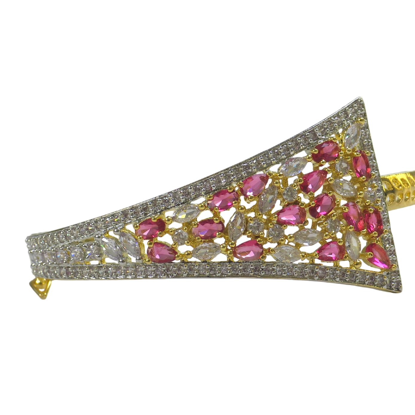 Exquisite Golden Bracelet with Red & Clear Cubic Zirconia Stones