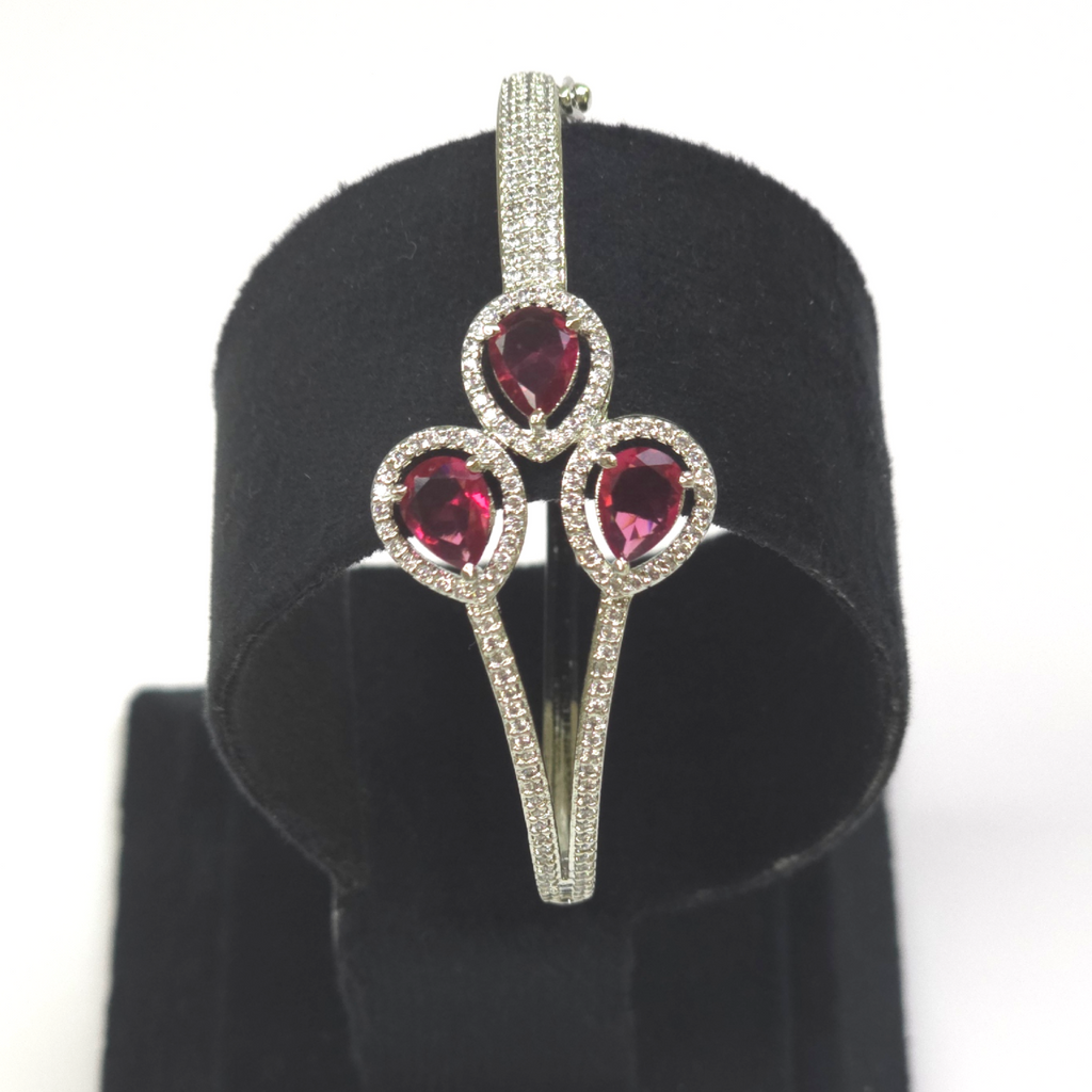 Elegant Silver Bracelet with Red Stones & Cubic Zirconia – Wedding & Party Collection