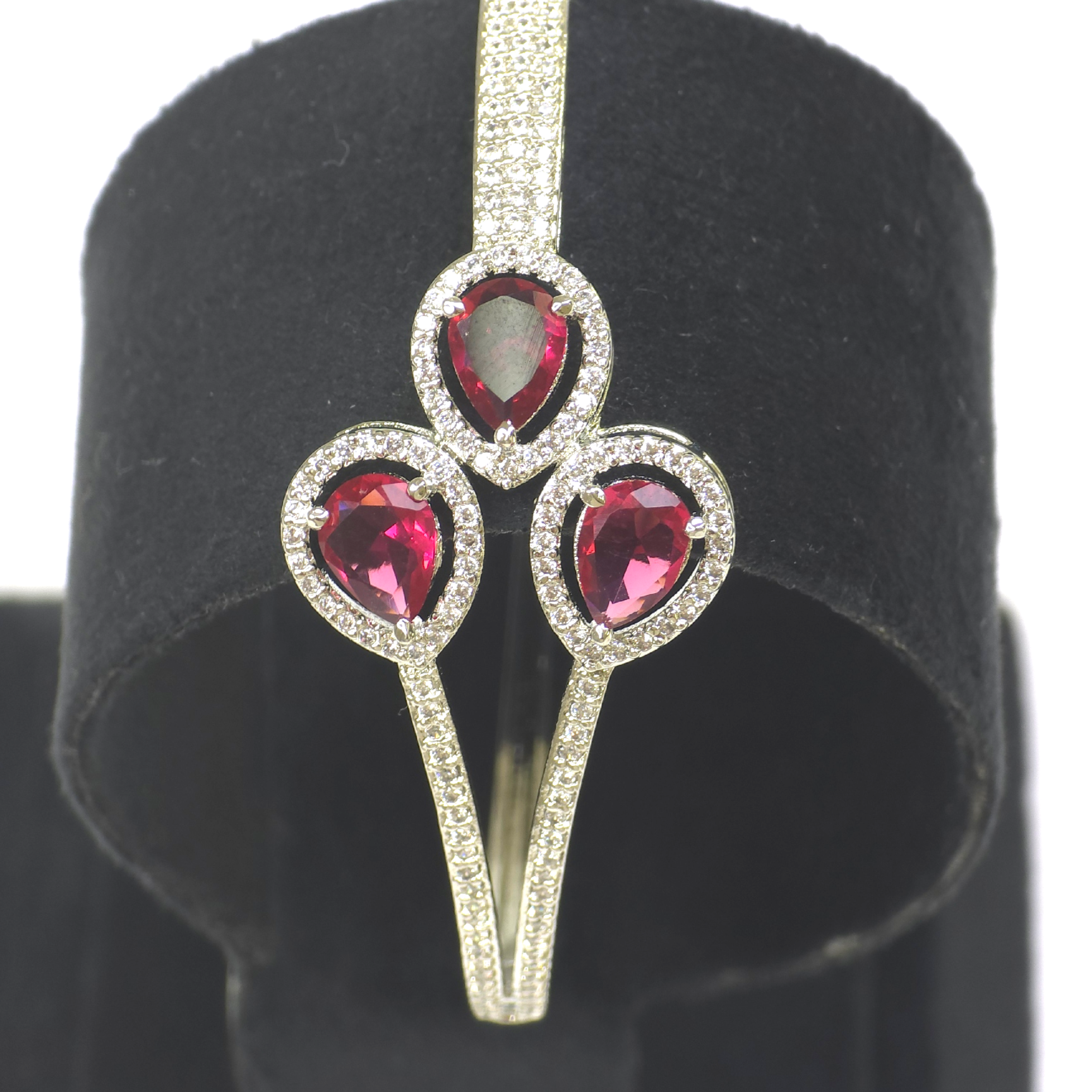 Elegant Silver Bracelet with Red Stones & Cubic Zirconia – Wedding & Party Collection