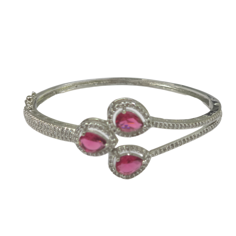 Elegant Silver Bracelet with Red Stones & Cubic Zirconia – Wedding & Party Collection