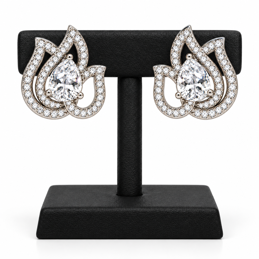 Elegant Lotus Design Crystal Stud Earrings | أقراط كريستالية بتصميم زهرة اللوتس الأنيق