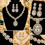 Victorian Floral Crystal Necklace & Earrings Set – Gold-Tone | طقم عقد وأقراط كريستالي بتصميم زهري فيكتوري – لون ذهبي
