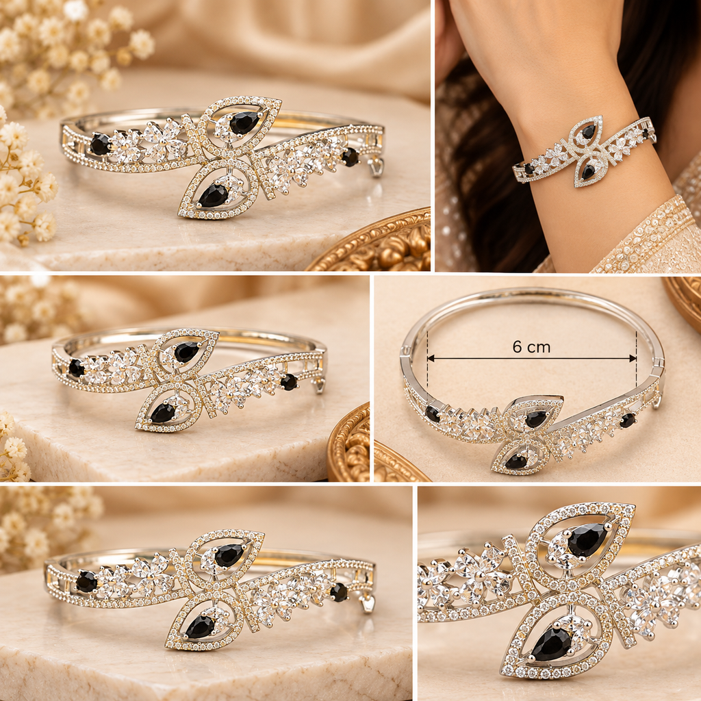 Elegant Crystal Floral Cuff Bracelet | سوار كف أنيق بتصميم زهري مرصع بالكريستال