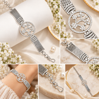 Floral Crystal Medallion Chain Bracelet for Women | سوار نسائي بسلسلة وزخرفة دائرية بنقوش زهرية وكريستالية