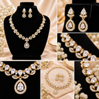Gold-Tone Crystal Necklace & Earrings Set – Teardrop Design | طقم عقد وأقراط كريستالي بلون ذهبي وتصميم الدمعة