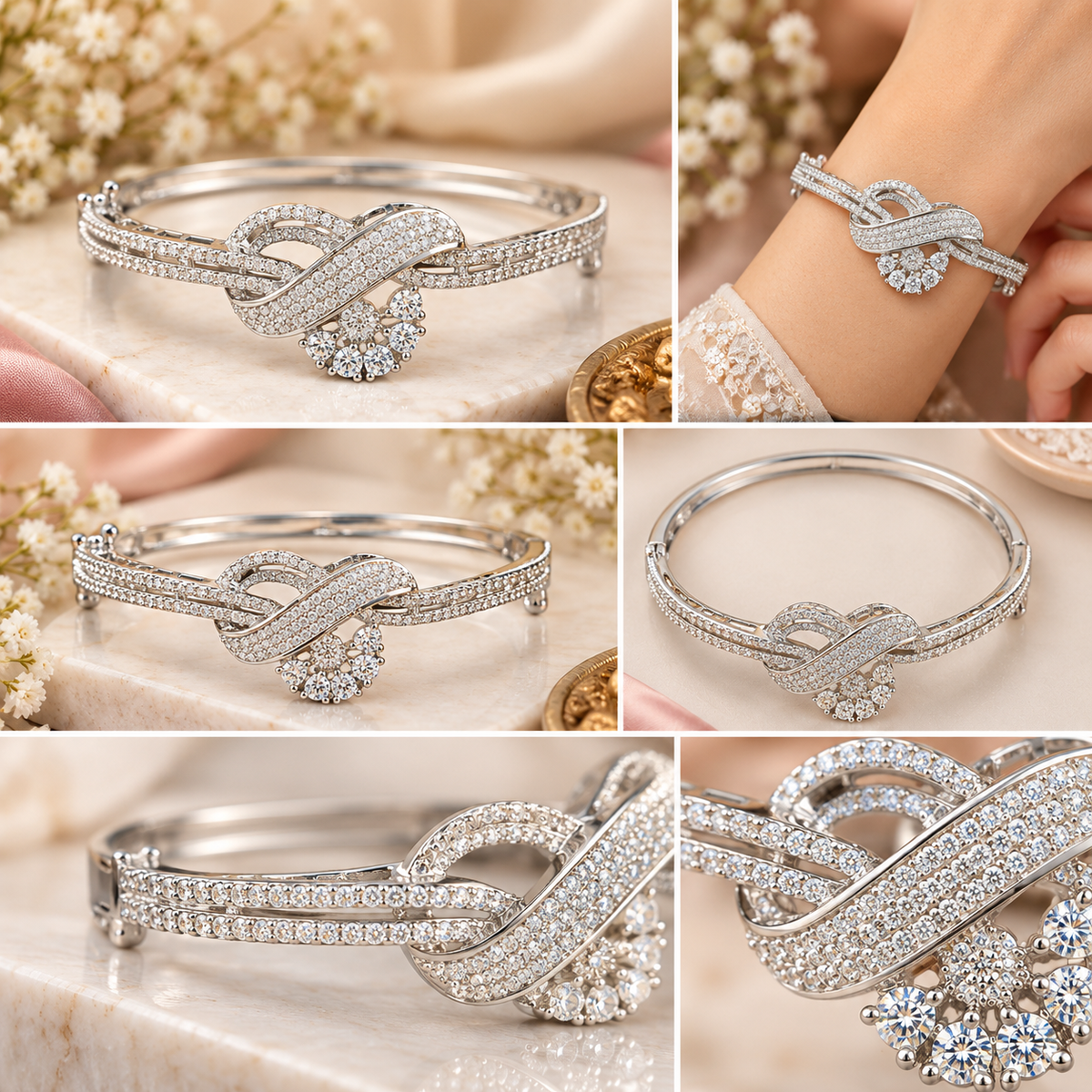 Elegant Silver-Tone Crystal Infinity Knot Bracelet | سوار أنيق بلون فضي بتصميم عقدة اللانهاية مرصع بالكريستال
