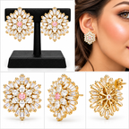 Starburst Crystal Stud Earrings with Pink Centre Stone | أقراط كريستالية بتصميم النجمة وحجر وردي مركزي
