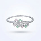 Pastel Bloom Duo-Tone Silver Bracelet | سوار براعم الباستيل الفضي بالأحجار الوردية والنعناعية