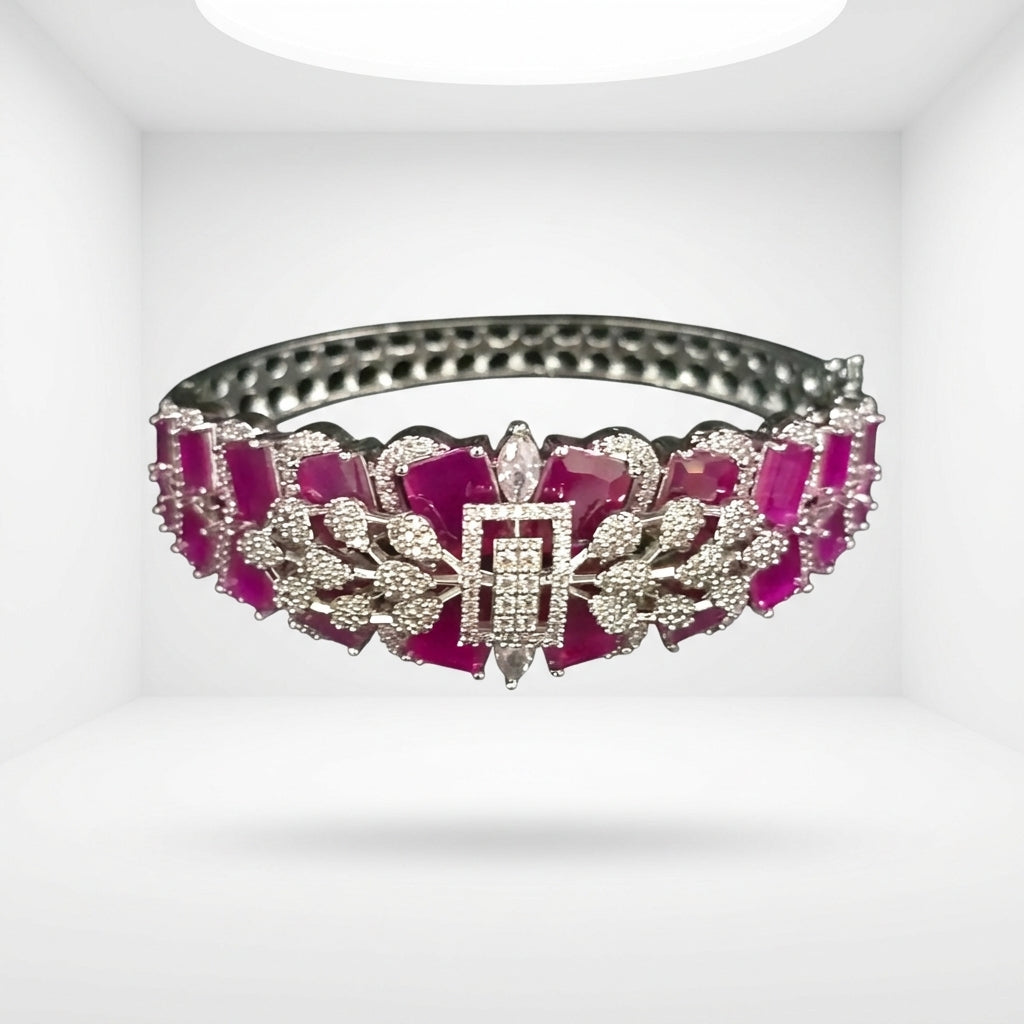 Modern Architectural Pink Starburst Silver Bracelet | سوار النجوم الفضي العصري بالأحجار الوردية