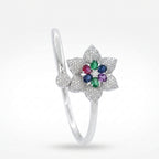Celestial Flora Tri-Tone Silver Bracelet | سوار الزهور الثلاثي بألوان الزمرد والياقوت الأزرق والأحمر