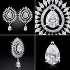 Luxury Diamond White CZ Sunburst Halo Drop Earrings – Elegant TearDrop Danglers | أقراط زركون ألماسية