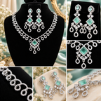 Mint Crystal Chandelier Necklace & Earrings Set | طقم عقد وأقراط كريستالي بتصميم الشاندليير