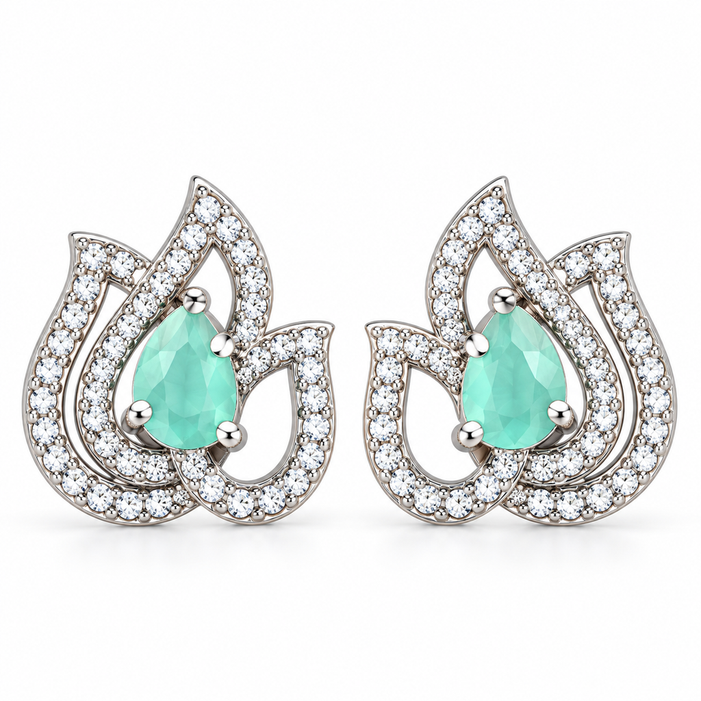 Elegant Lotus Design Crystal Stud Earrings | أقراط كريستالية بتصميم زهرة اللوتس الأنيق