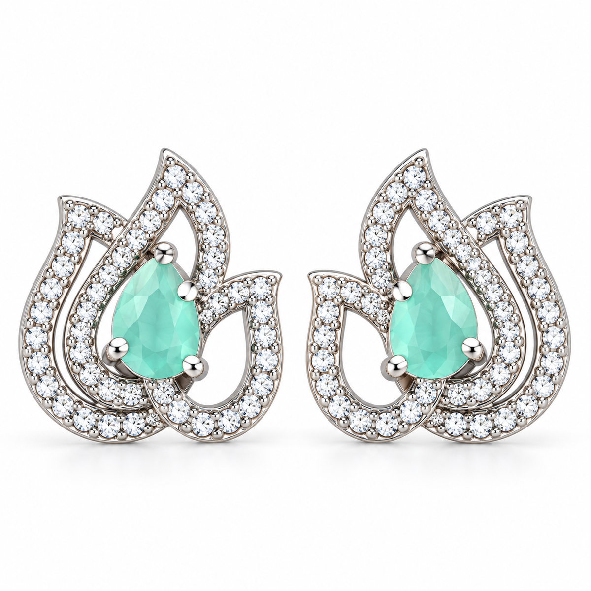 Elegant Lotus Design Crystal Stud Earrings | أقراط كريستالية بتصميم زهرة اللوتس الأنيق