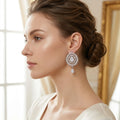 Luxury Diamond White CZ Sunburst Halo Drop Earrings – Elegant TearDrop Danglers | أقراط زركون ألماسية