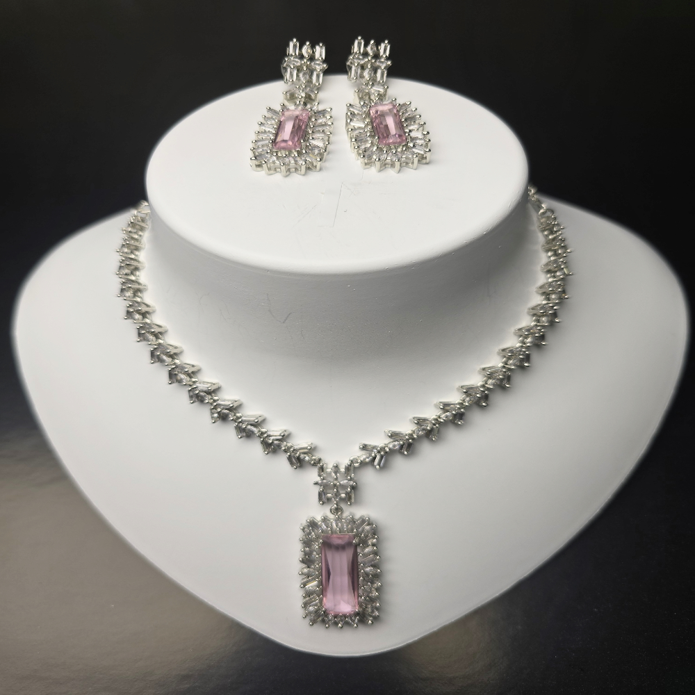Elegant Pink Cubic Zirconia Necklace & Earring Set – Party & Occasion Collection