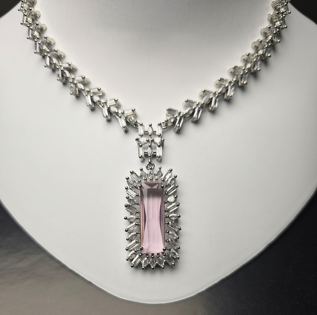 Elegant Pink Cubic Zirconia Necklace & Earring Set – Party & Occasion Collection