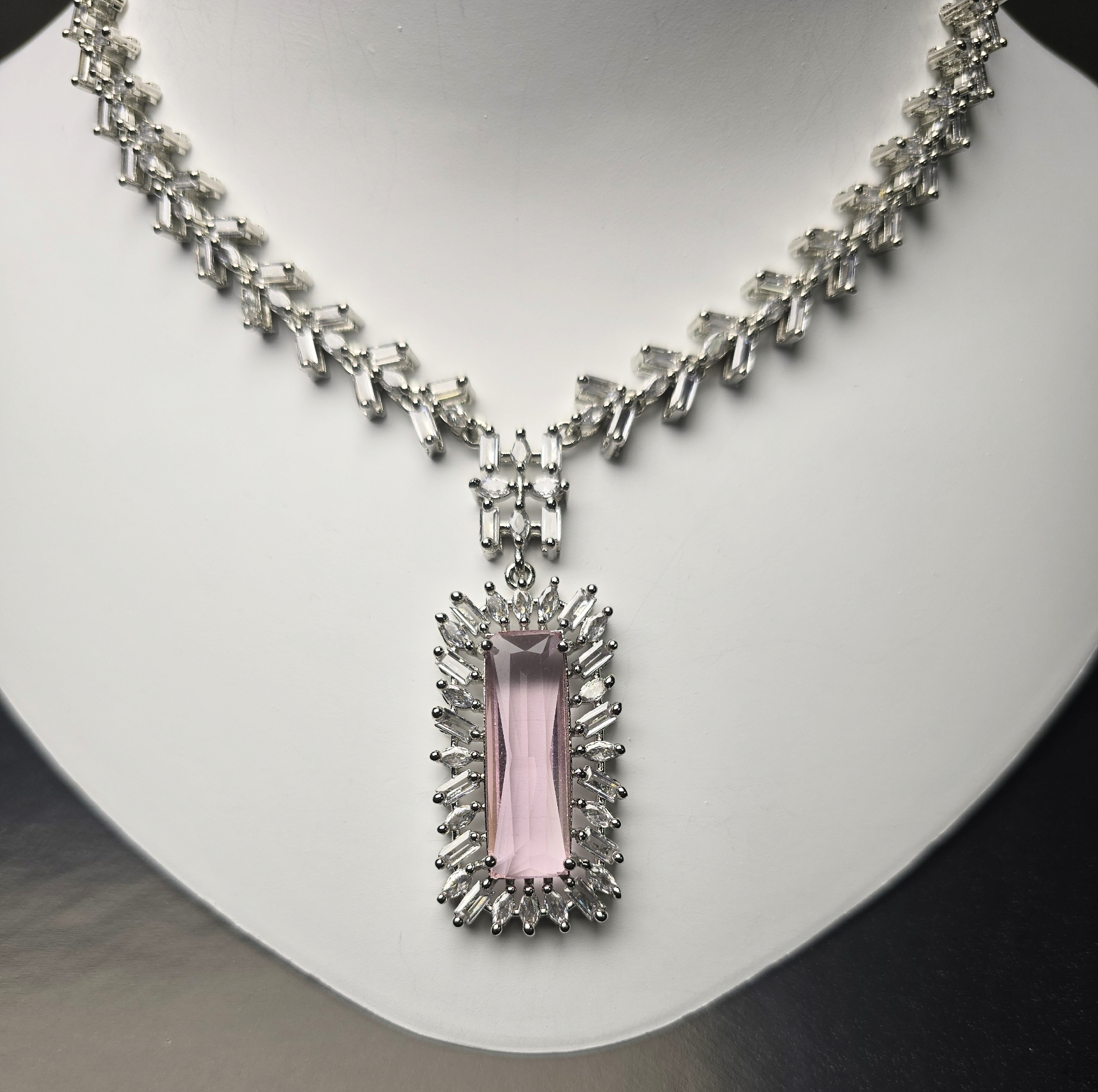 Elegant Pink Cubic Zirconia Necklace & Earring Set – Party & Occasion Collection