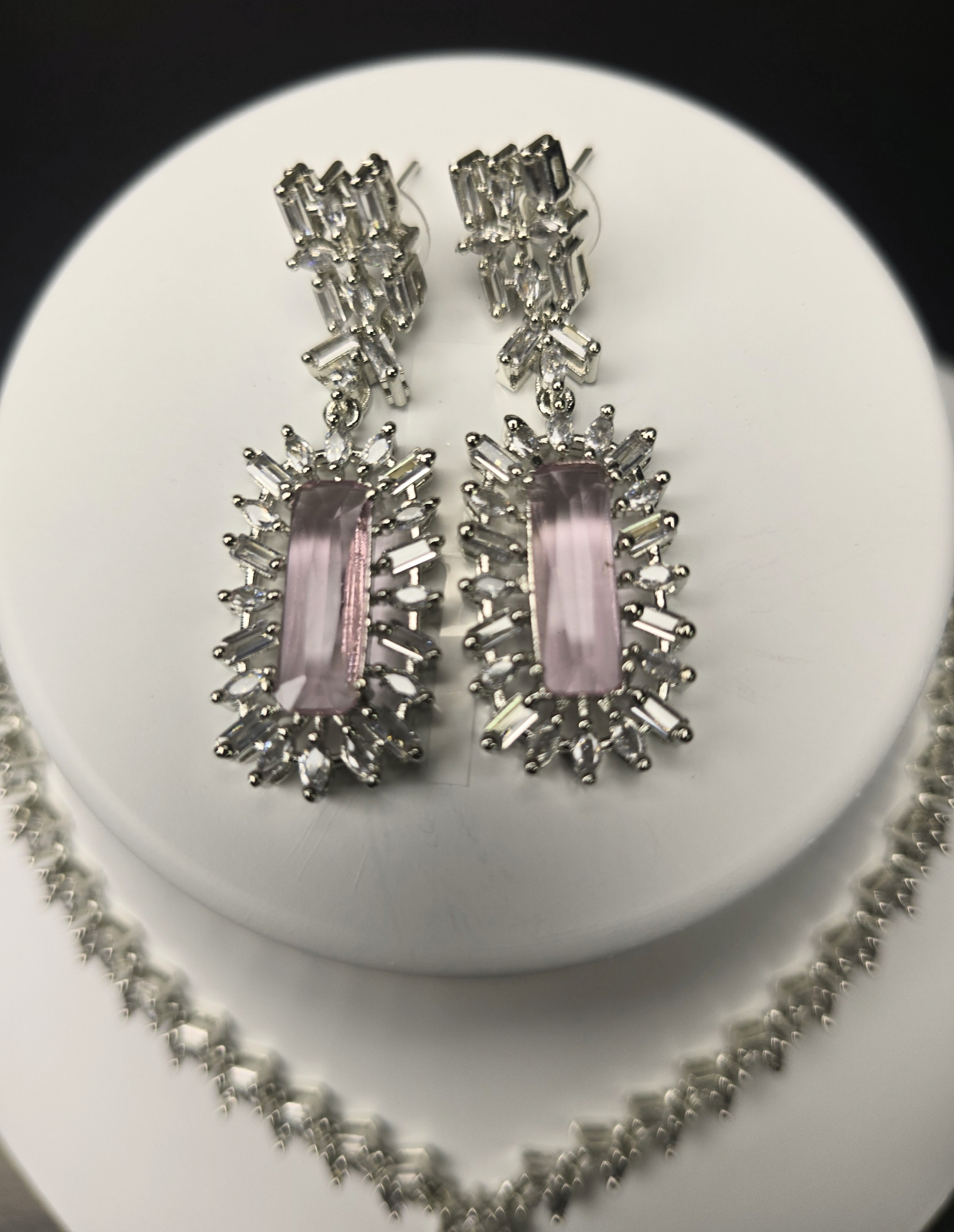 Elegant Pink Cubic Zirconia Necklace & Earring Set – Party & Occasion Collection