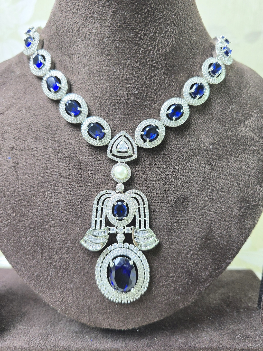Exquisite Blue Cubic Zirconia Necklace Set – Luxury Party Collection
