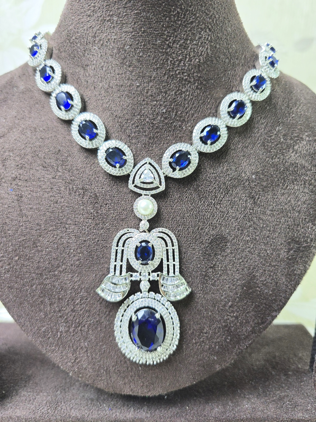Exquisite Blue Cubic Zirconia Necklace Set – Luxury Party Collection