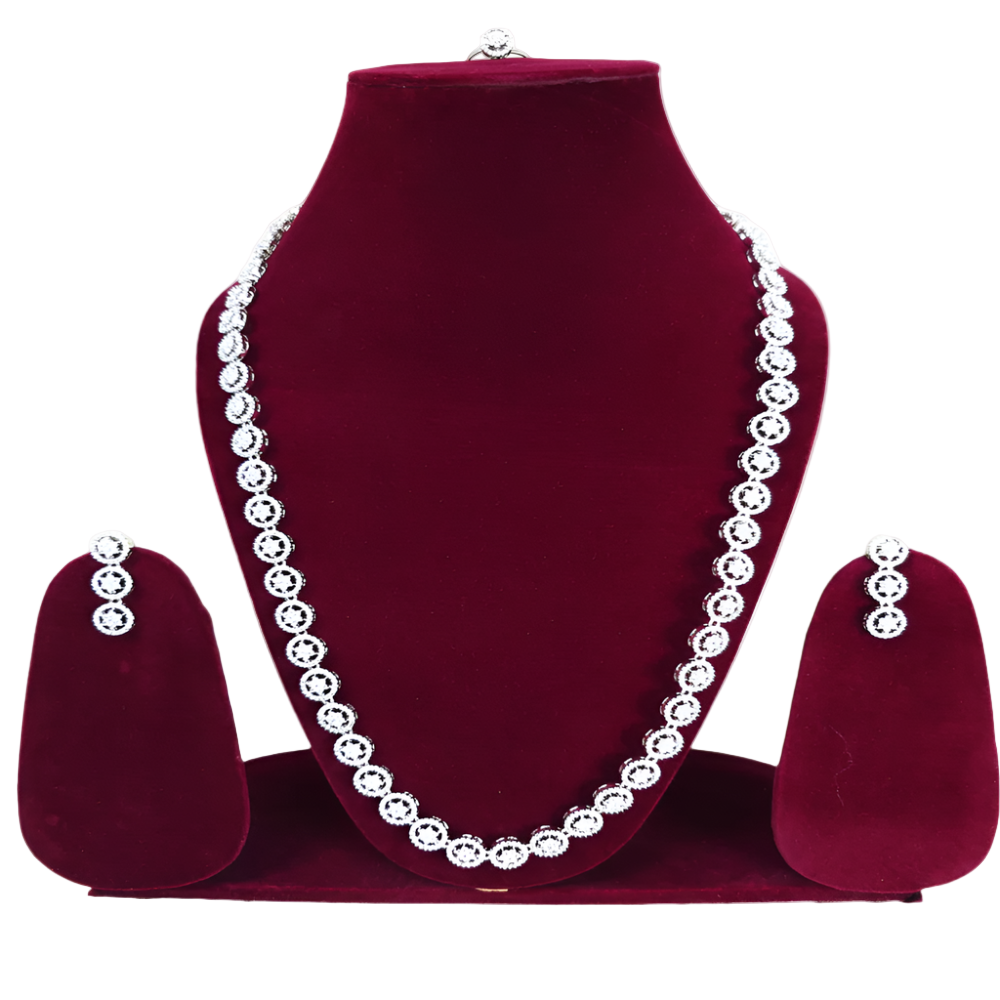 Elegant Silver Cubic Zirconia Half Set – Necklace, Earrings & Ring