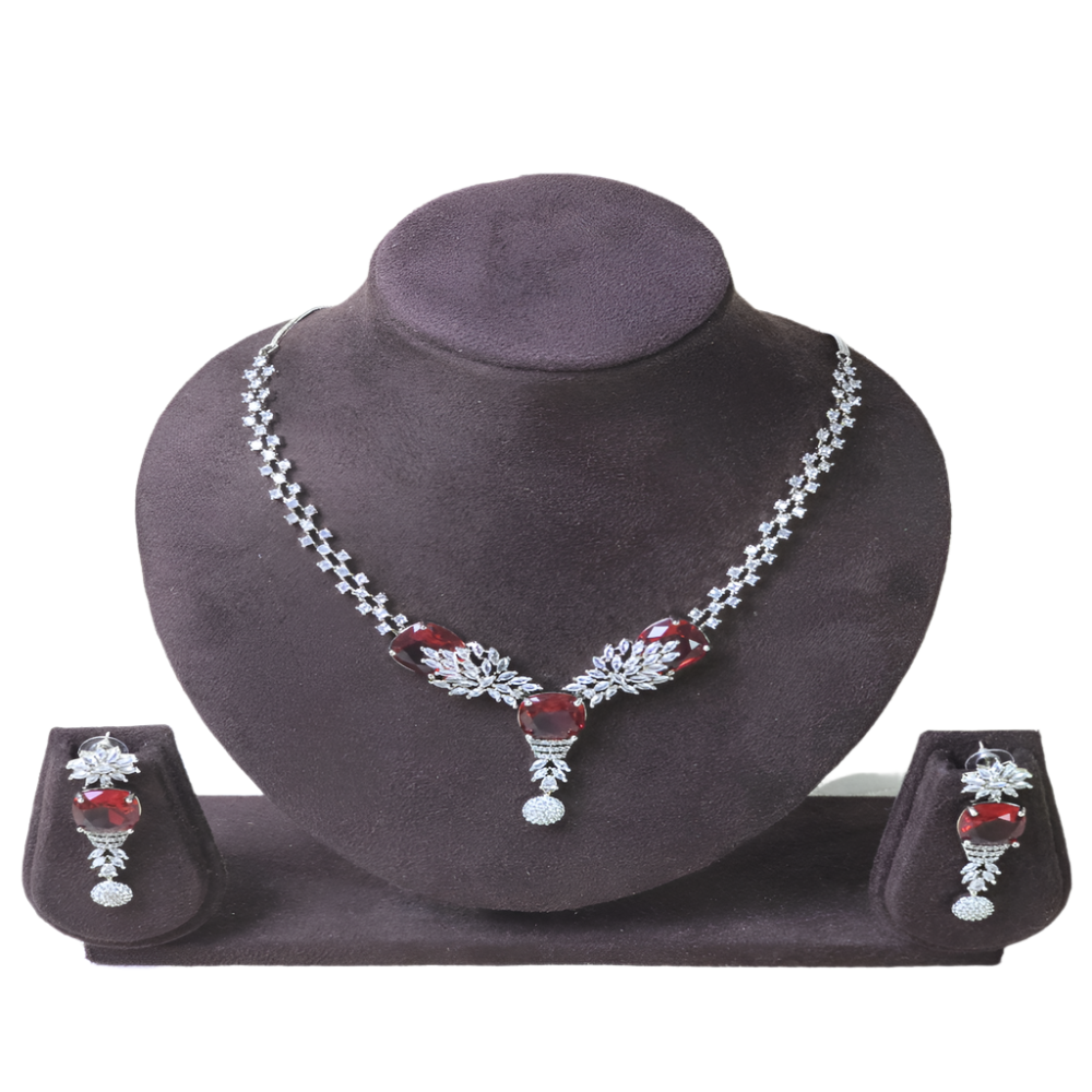 Elegant Red Lock Diamond Jewelry Set with Cubic Zirconia
