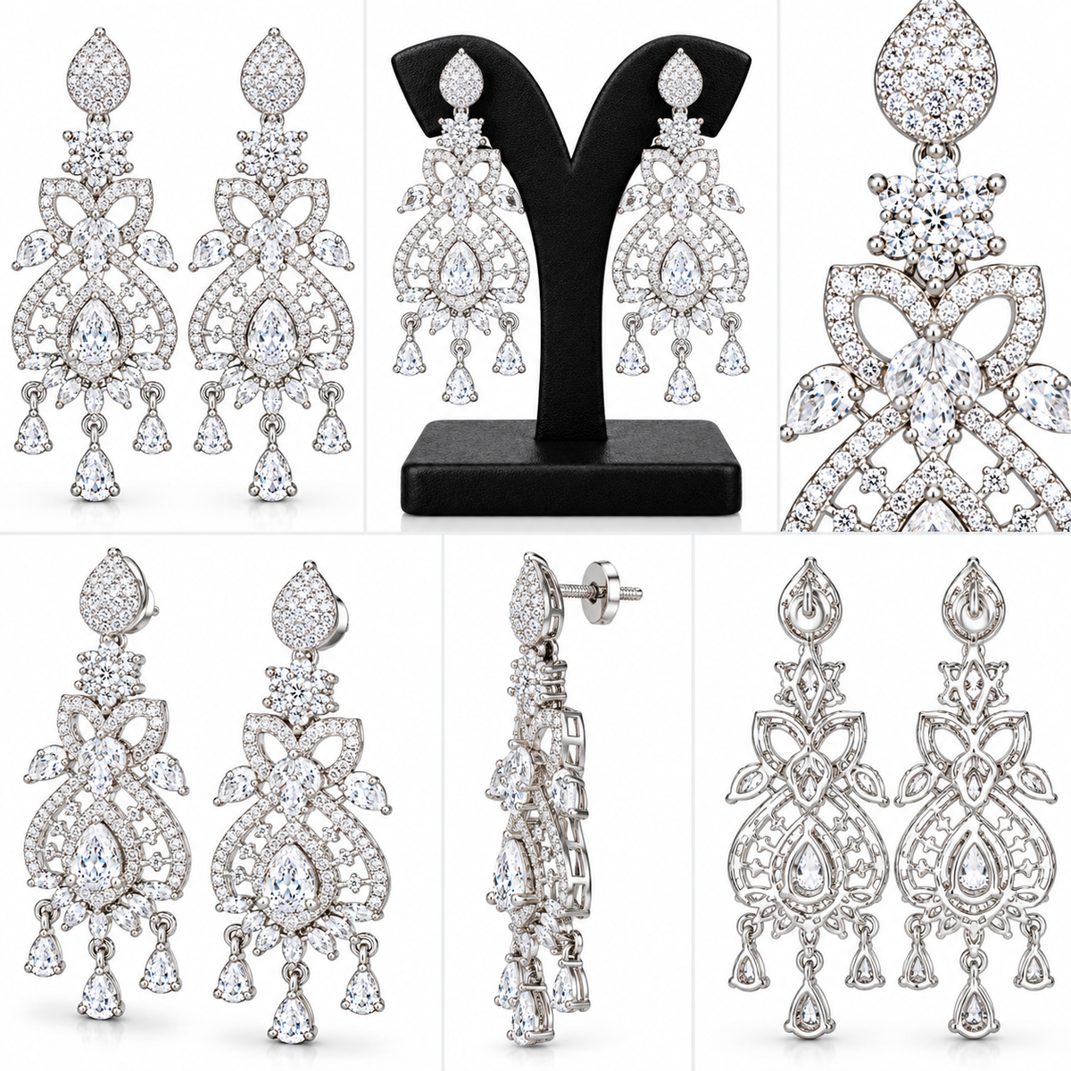 Silver-Tone Crystal Chandelier Drop Earrings | أقراط ثريا متدلية بالكريستال بلون فضي