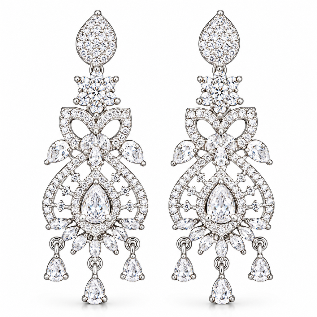 Silver-Tone Crystal Chandelier Drop Earrings | أقراط ثريا متدلية بالكريستال بلون فضي