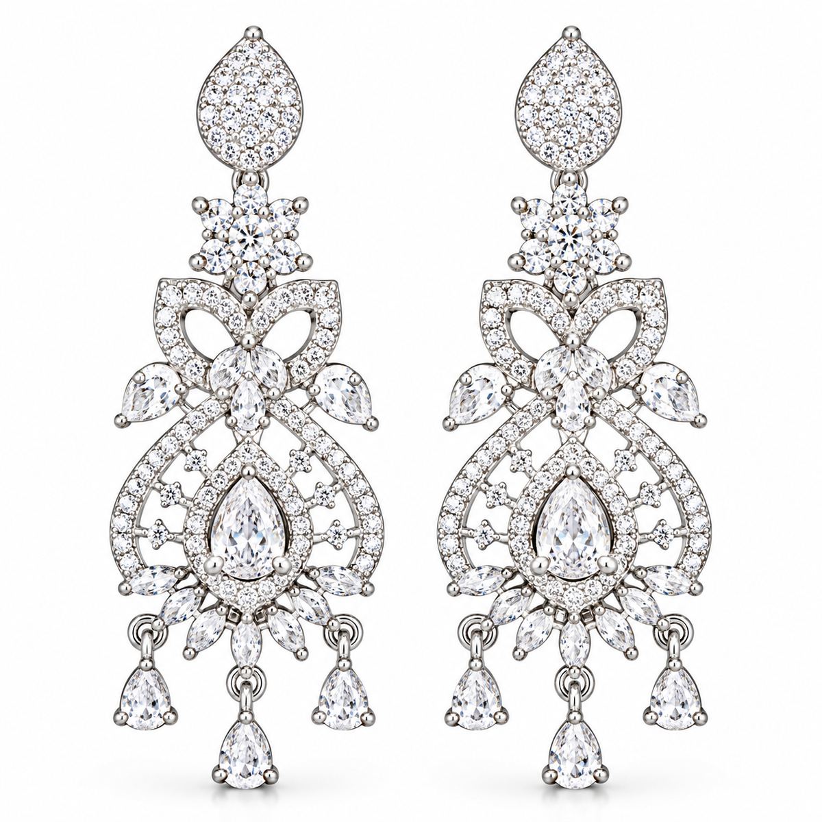 Silver-Tone Crystal Chandelier Drop Earrings | أقراط ثريا متدلية بالكريستال بلون فضي