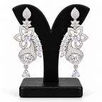 Silver-Tone Floral Crystal Drop Earrings | أقراط متدلية بتصميم زهري وكريستالي بلون فضي