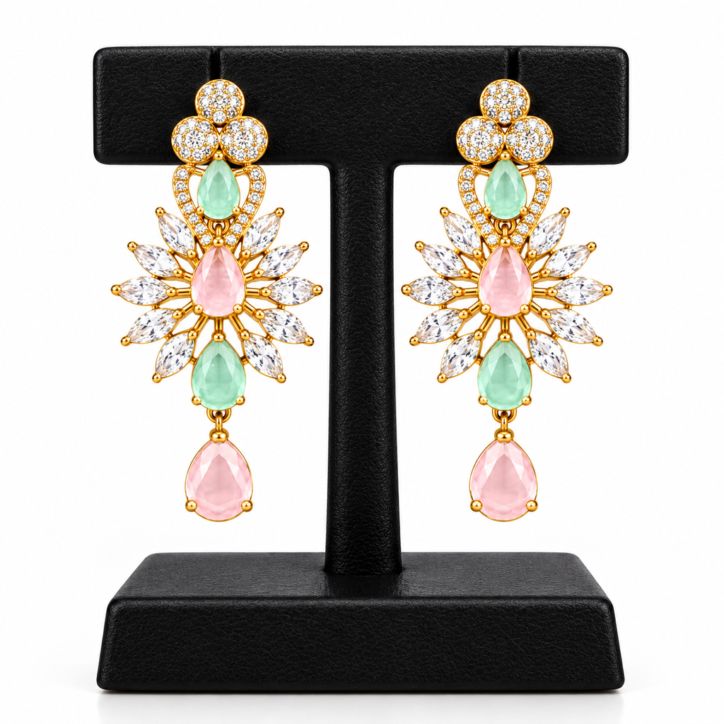 Pastel Gemstone Gold-Tone Chandelier Earrings | أقراط متدلية بتصميم ثريا وأحجار باستيل بلون ذهبي
