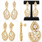 Gold-Tone Teardrop Dangle Earrings with Mint Green Stones | أقراط متدلية بلون ذهبي وأحجار باللون الأخضر النعناعي