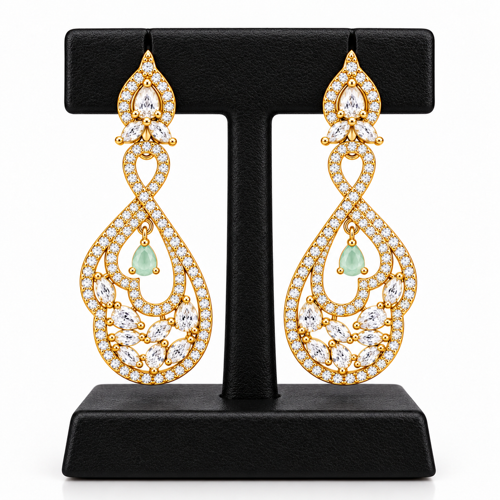 Gold-Tone Teardrop Dangle Earrings with Mint Green Stones | أقراط متدلية بلون ذهبي وأحجار باللون الأخضر النعناعي
