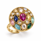 Multicolour Gemstone Statement Ring – Gold-Tone | خاتم فاخر بأحجار كريمة متعددة الألوان باللون الذهبي