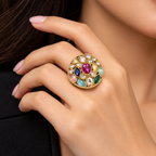 Multicolour Gemstone Statement Ring – Gold-Tone | خاتم فاخر بأحجار كريمة متعددة الألوان باللون الذهبي