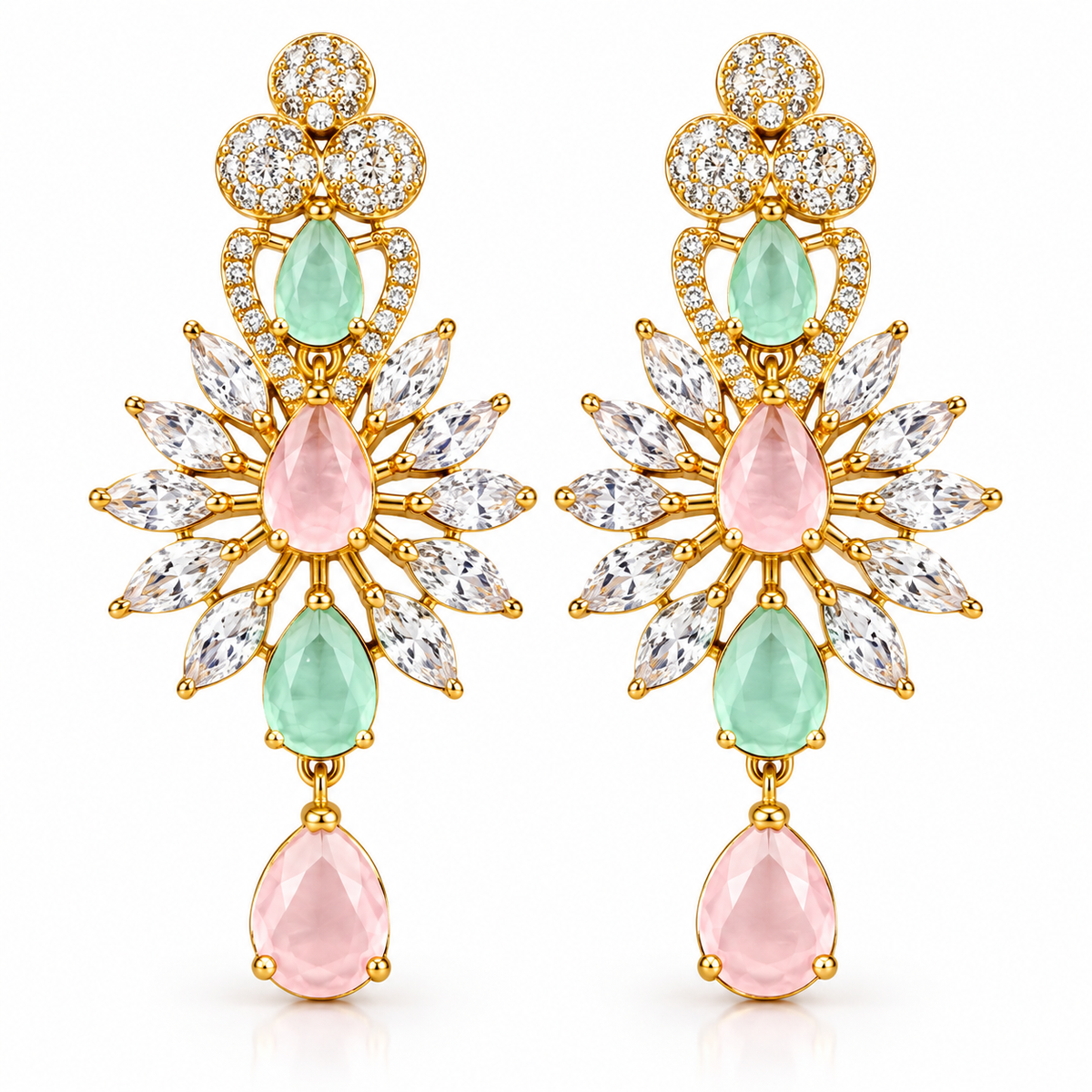 Pastel Gemstone Gold-Tone Chandelier Earrings | أقراط متدلية بتصميم ثريا وأحجار باستيل بلون ذهبي