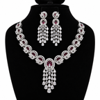 Elegant Ruby Crystal Chandelier Necklace & Earrings Set | طقم عقد وأقراط متدلية بأحجار كريستالية أنيقة