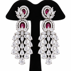 Elegant Ruby Crystal Chandelier Necklace & Earrings Set | طقم عقد وأقراط متدلية بأحجار كريستالية أنيقة