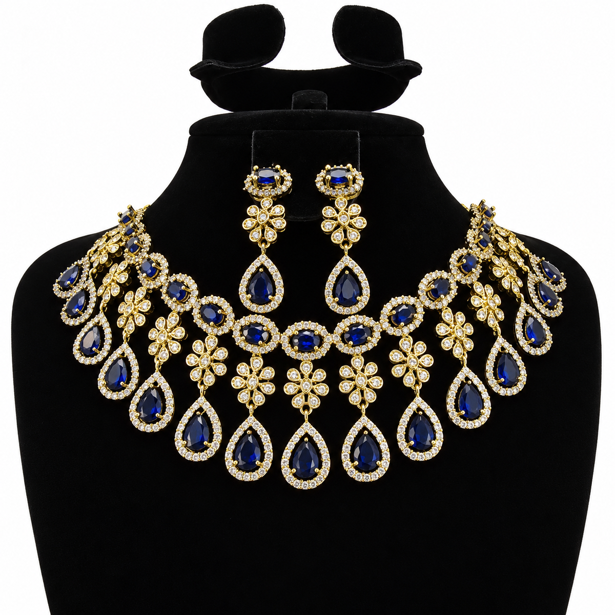 Royal Blue Teardrop Chandelier Necklace & Earrings Set | طقم عقد وأقراط متدلية بتصميم ملكي أنيق