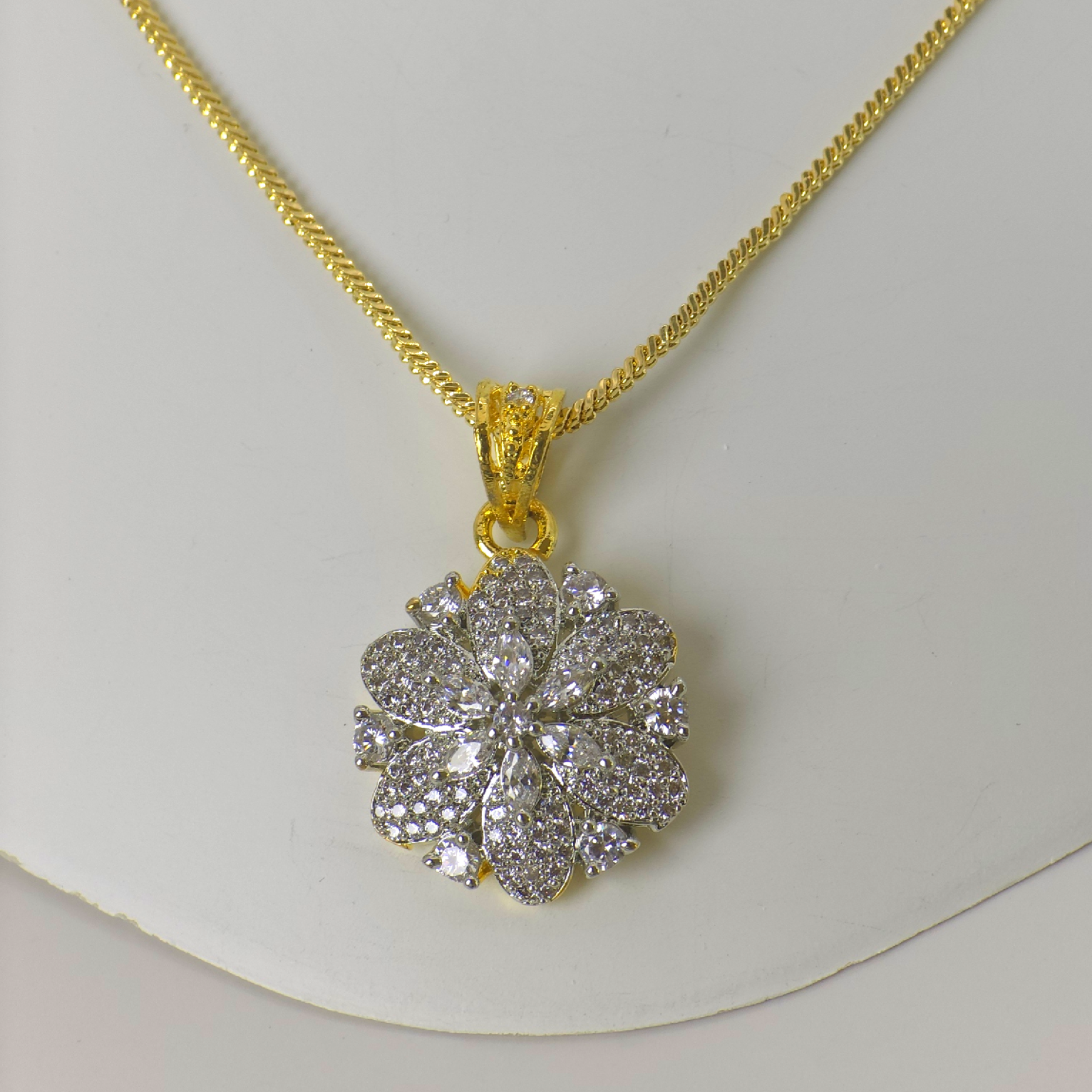 Elegant Golden Cubic Zirconia Pendant Set
