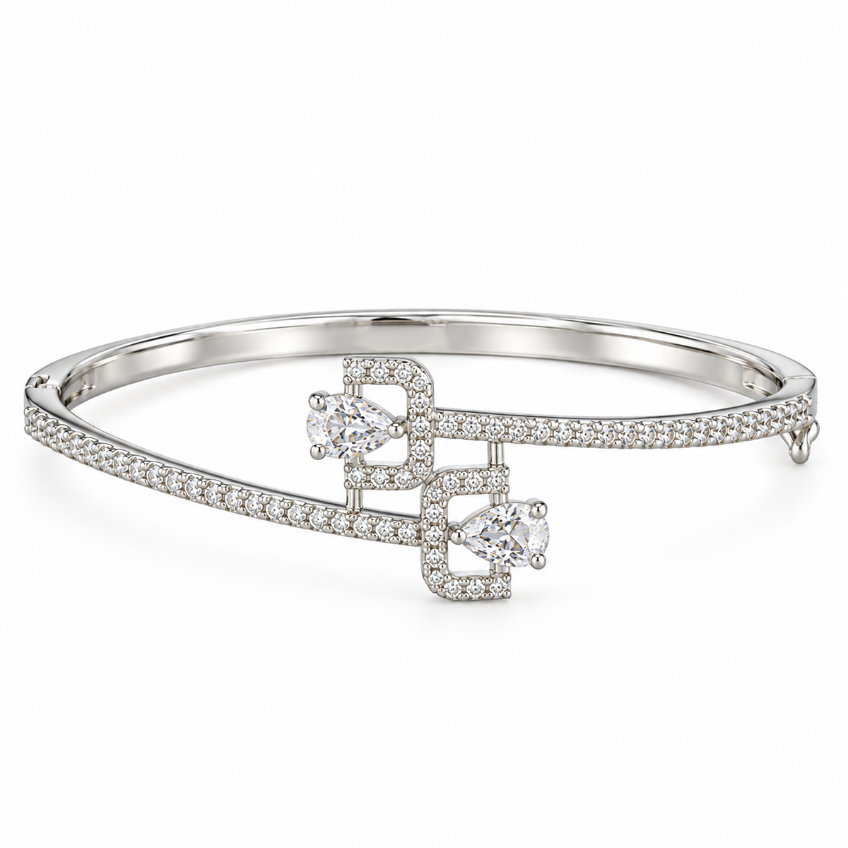 Elegant Silver-Tone Crystal Double-Band Bracelet | سوار أنيق بلون فضي مرصع بالكريستال بتصميم مزدوج