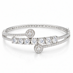 Silver-Tone Double-Row Stone Bangle Bracelet | سوار بلون فضي مرصع بالأحجار بتصميم مزدوج الصفوف