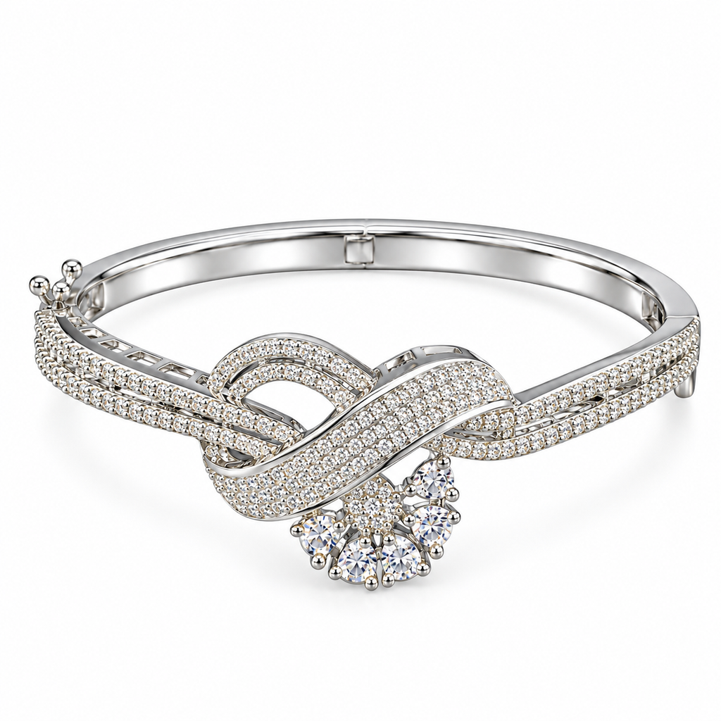 Elegant Silver-Tone Crystal Infinity Knot Bracelet | سوار أنيق بلون فضي بتصميم عقدة اللانهاية مرصع بالكريستال